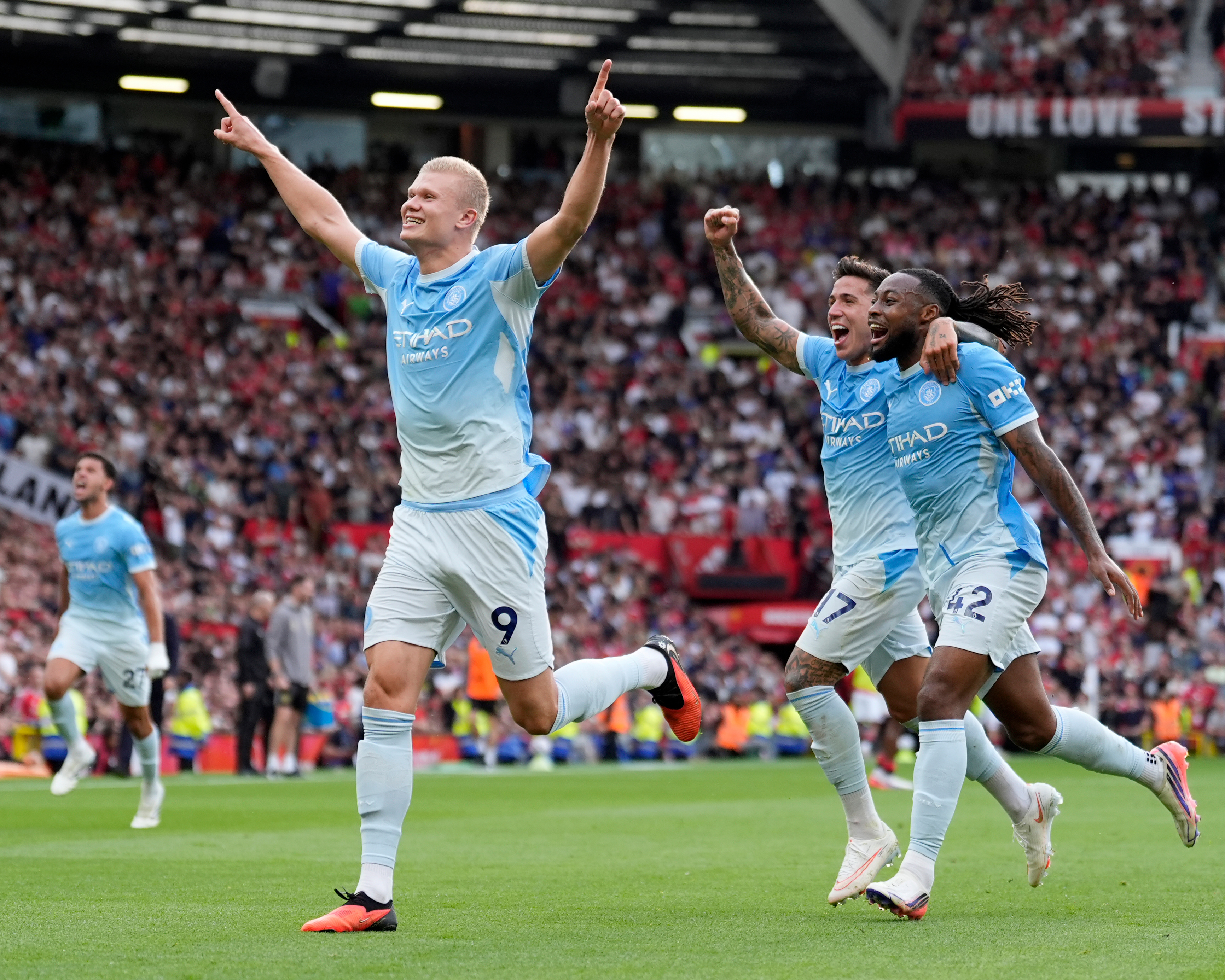 Manchester City recover from Foden red card as Haaland wins derby at United