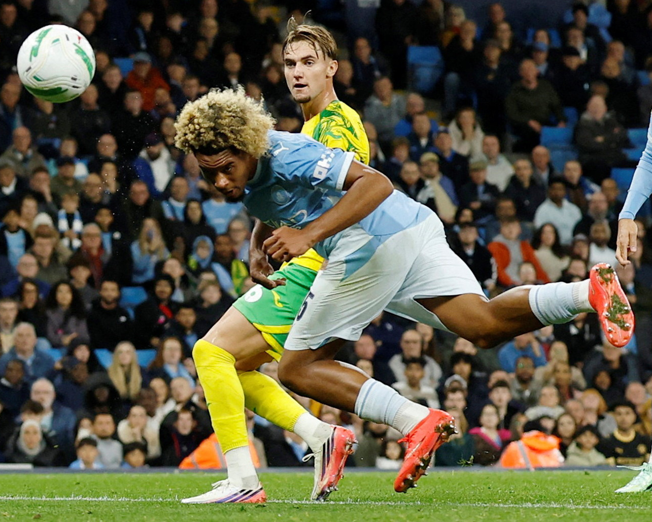 Floyd Samba’s debut double lifts Manchester City to Carabao Cup win over Norwich